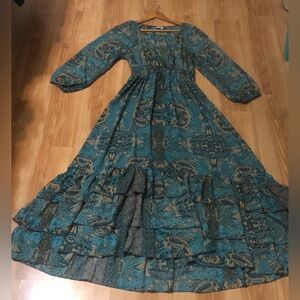 Elegant Teal Patterned Maxi Dress